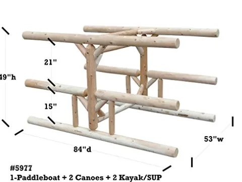 Log Kayak Rack 1 Paddle Boat Plus 2 Canoes Plus 2 Kayak or SUP Rack Natural