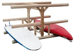 Log Kayak Rack 1 Paddle Boat Plus 2 Canoes Plus 2 Kayak or SUP Rack Natural