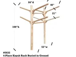 Log Kayak Rack 4 Place Buried in Ground Kayak and Canoe Rack Canyon Brown