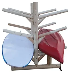Log Kayak Rack 6 Place Freestanding Kayak and SUP Storage Rack Unfinished