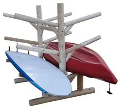 Log Kayak Rack 6 Place Freestanding Kayak and SUP Storage Rack Unfinished
