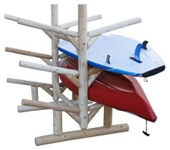 Log Kayak Rack 6 Place Freestanding Kayak and SUP Storage Rack Unfinished
