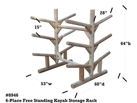Log Kayak Rack 6 Place Freestanding Kayak and SUP Storage Rack Canyon Brown