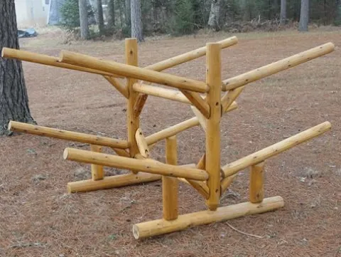 Log Kayak Rack 4 Place Natural Finish