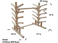 Log Kayak Rack 10 Place SUP Surfboard Rack Unfinished