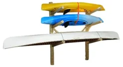 Log Kayak Rack Dock Mounted 1 Canoe Plus 2 Kayak or SUP Natural Finish