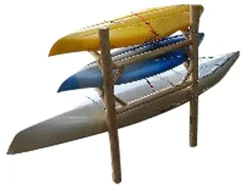 Log Kayak Rack Dock Mounted 1 Canoe Plus 2 Kayak or SUP Natural Finish