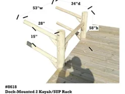 Log Kayak Rack Dock Mounted 2 Place Kayak and SUP Rack Canyon Brown