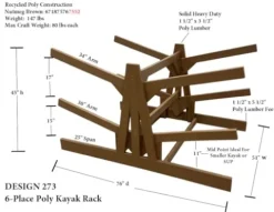 Log Kayak Rack Double Sided Freestanding Recycled Poly Kayak Rack Nutmeg Brown