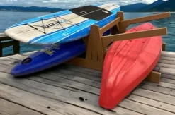 Log Kayak Rack Double Sided Freestanding Recycled Poly Kayak Rack Nutmeg Brown