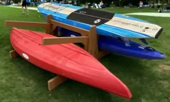 Log Kayak Rack Double Sided Freestanding Recycled Poly Kayak Rack Nutmeg Brown