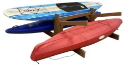 Log Kayak Rack Double Sided Freestanding Recycled Poly Kayak Rack Nutmeg Brown