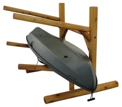 Log Kayak Rack Freestanding 2-Place Kayak Storage System Natural Finish