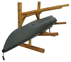 Log Kayak Rack Freestanding 2-Place Kayak Storage System Natural Finish