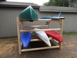Log Kayak Rack 12-Kayak or Multiple Canoe and Kayak Storage Rack Natural