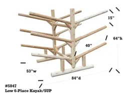 Log Kayak Rack Low 6 Place Kayak or SUP Rack Unfinished