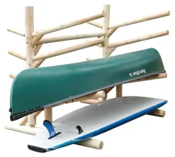 Log Kayak Rack Low 2 SUP Plus 2 Kayak Rack One Sided with Pegs Canyon Brown