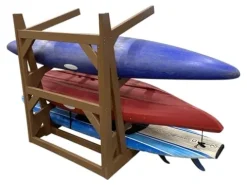 Log Kayak Rack One Sided Recycled Poly Kayak Rack Weatherproof Nutmeg Brown