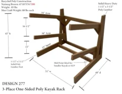 Log Kayak Rack One-Sided Recycled Poly Kayak Rack Nutmeg Brown
