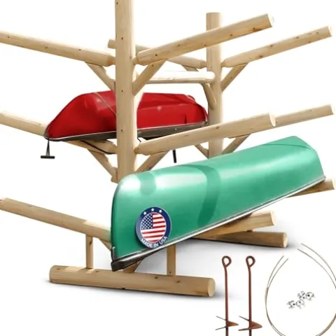 Log Kayak Rack 6-Place Freestanding Storage Rack Unfinished+ Anchor Kit