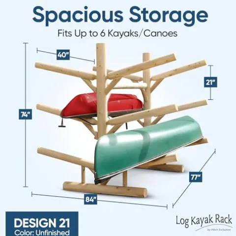 Log Kayak Rack 6-Place Freestanding Storage Rack Unfinished+ Anchor Kit