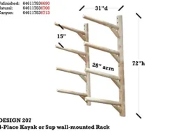 Log Kayak Rack 4-Place Kayak/SUP Wall-Mounted Rack Unfinished