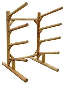 Log Kayak Rack 4-place One-sided Kayak and SUP Rack Natural