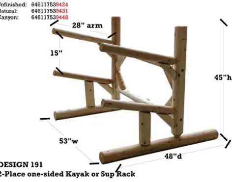 Log Kayak Rack 2-Place 1-Sided Kayak/SUP Rack Natural