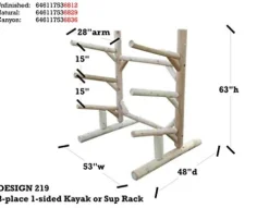Log Kayak Rack 3-Place 1-Sided Kayak/SUPS Rack Natural
