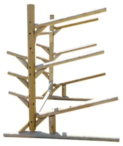 Log Kayak Rack Sunfish Sailboat + 3 Canoes or Kayaks with Boom Rack Natural