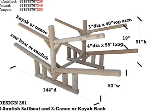 Log Kayak Rack 2-Sunfish Sailboat + 2 Canoes or Kayaks Canyon Brown