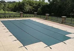 Loop-Loc Super Dense Mesh Green Safety Pool Cover – 16′ x 32′ with 4′ x 8′ Center End Steps