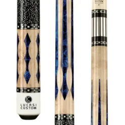 LUCASI Custom 58″ 2-Piece Pool Cue with Upgraded Low Deflection Shaft, Blue Luster Inlays, Black