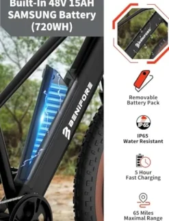 Luckeep 1200W Electric Mountain Bike with Lock, 26″ Fat Tire, 48V Battery