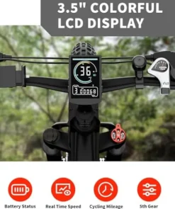 Luckeep 1200W Electric Mountain Bike with Lock, 26″ Fat Tire, 48V Battery