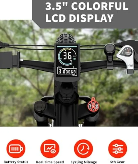 Luckeep 1200W Electric Mountain Bike with Lock, 26″ Fat Tire, 48V Battery