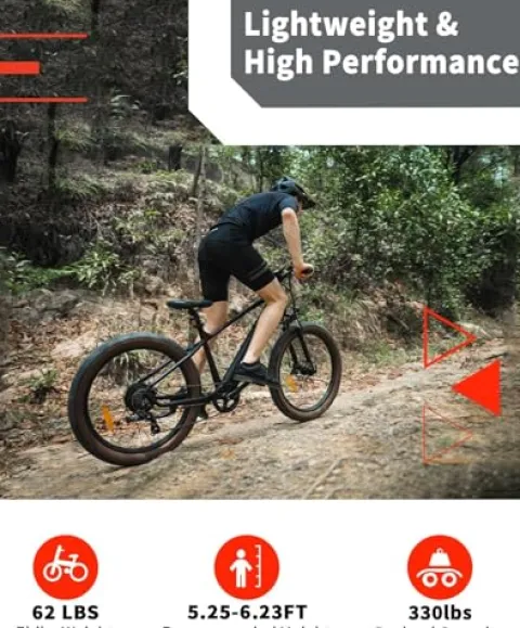 Luckeep 1200W Electric Mountain Bike with Lock, 26″ Fat Tire, 48V Battery