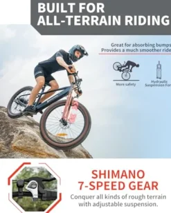 Luckeep 1200W Electric Mountain Bike with Lock, 26″ Fat Tire, 48V Battery