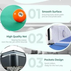 Lyromix 3-in-1 Portable Pool Table 5.5 FT for Kids, Green