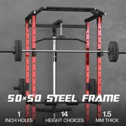 Mappding Power Cage with LAT Pulldown, Multi-Functional Squat Rack Red