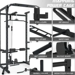 Mappding Power Cage with LAT Pulldown, Multi-Functional Squat Rack Black