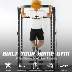 Mappding Power Cage with LAT Pulldown, Multi-Functional Squat Rack Black