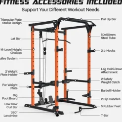 Mappding Power Cage with LAT Pulldown, Squat Rack, 1500 Lbs Capacity, Orange