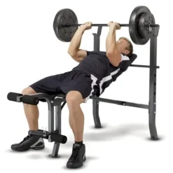 MARCY Diamond Elite MD Standard Bench with 100 lb. Weight Set Black