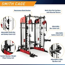 MARCY Pro Deluxe Smith Cage Home Gym System for Weight Training SM-7553 Multi