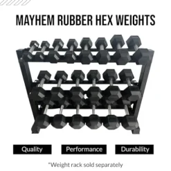 Mayhem Strength Rubber Hex Dumbbells 210lb Set Black