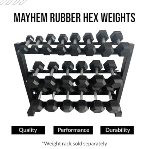 Mayhem Strength Rubber Hex Dumbbells 210lb Set Black