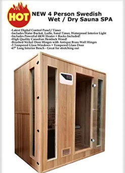 MCP Sauna Canadian Hemlock Wood Traditional Swedish 4 Person Indoor Sauna Spa 72