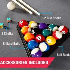 MD Sports 7.5′ Titan Drop Pocket Table with Pool Ball and Cue Stick Set Black/Silver