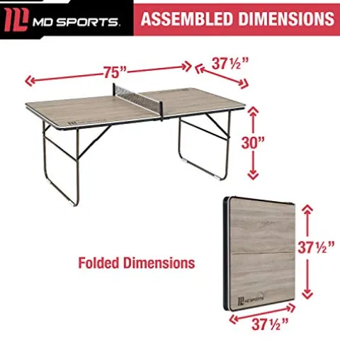 MD Sports Quick Fold Table Tennis Table Brown Wood Grain & White